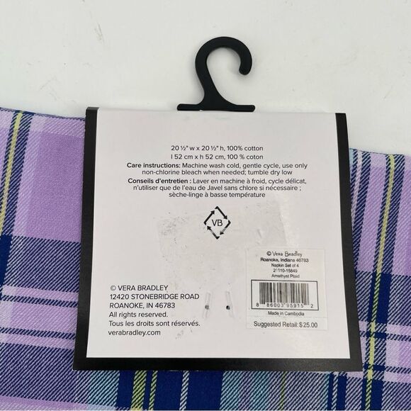 ~Vera Bradley Cotton Napkin & Oven Mitt Set in Amethyst Plaid NWT - Picture 7 of 8